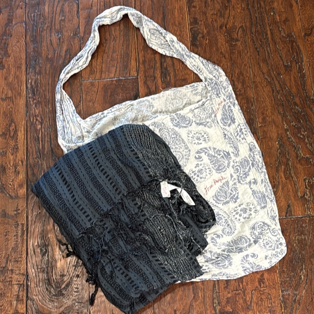 Free People Charcoal & Black - Metallic Oversized Scarf NWOT